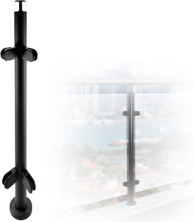 Glazen Balustrade Paal - RVS Paal Balkon - Terras Afrastering - Geborsteld Roestvrij Staal - 95 cm - Zwart