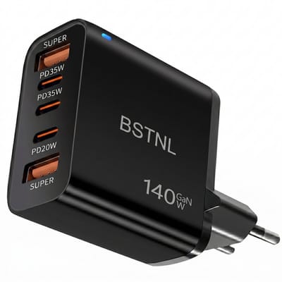 BSTNL 140W USB-C Snellader - Geschikt voor al jouw USB-C - GaN Oplader - Compact & Krachtig - 5 Poorten - Snelladen voor Laptop, Tablet & Smartphone - USB C Adapter - Zwart