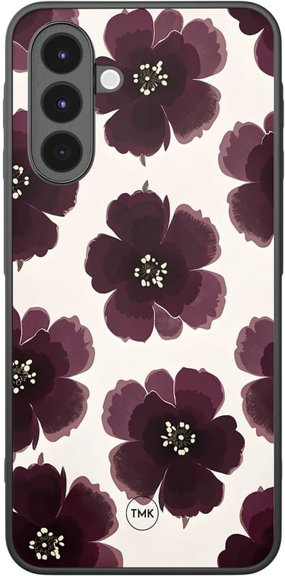 Hoesje geschikt voor Samsung Galaxy A17 - Burgundy flowers - Blauw - TPU case - Bloemen - Hardcase zwart telefoonhoesje