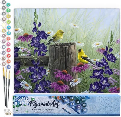 Figured'Art Schilderen op Nummer Volwassenen canvas Goldfinch Paar - Handwerk acrylverf Kit DIY Compleet - 40x50cm zonder frame