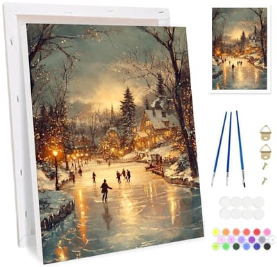 Dailygoods- Schilderen op Nummer - Ingelijste Verfset voor Volwassenen - Winterdorp - Doe-Het-Zelf Olieverfschilderij - Acrylverf Kit - Ontspanning en Creativiteit