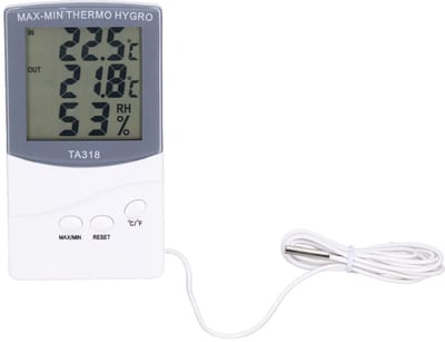 Combinatie Binnen Buitenthermometer - Digitale Meter - Meetbereik - Zwart - Temperatuur - Vochtigheid - Sonde - Celsius - Fahrenheit - Minimum - Maximum - Geschikt voor Binnen en Buiten - Modern Design met Graden Weergave.