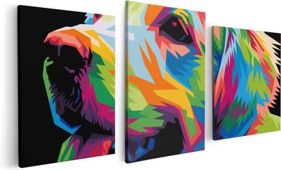 Artaza Canvas Schilderij Drieluik Kleurrijke Hond - Abstract - 120x60 - Foto Op Canvas - Canvas Print