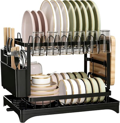 Afwasrek - Drogenrek Keuken - Keuken Organiseren - 360° Draaibare Uitloop - 42 x 30 x 29 cm - Zwart