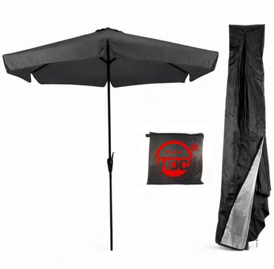 CUHOC - Grijze Parasol met hoes - 3m - stokparasol -Parasol met Volanten Opdraaier en Redlabelhoes