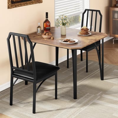 Eettafel Set 3-delig - 74x74x76cm - Eettafel met 2 Beklede Stoelen - Afgeschuinde Hoeken - Compact voor Kleine Ruimtes Appartement of Huis - Bruin