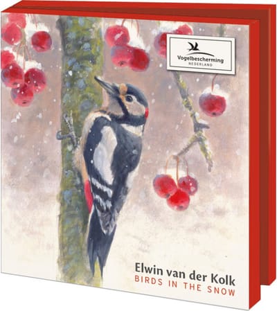 Bekking & Blitz - Kerstkaartenmapje - Winterkaarten - Kunstkaarten - Uniek design - Inclusief enveloppen - Inclusief sluitzegels - Dieren - Vogels - Birds in the snow - Elwin van der Kolk - Vogelbescherming Nederland