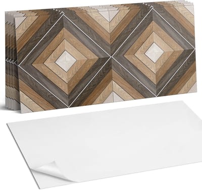 Coloray Plaktegels - Geometrisch ruitpatroon Wandtegel Zelfklevend - 60 cm x 30 cm - Bruin Plaktegels - 6 stuks - Rechthoek PVC Tegels - Plaktegels Keuken - Zelfklevende Vloertegels Badkamer - Vinyl Tegels Zelfklevend - Zelfklevende Wandtegels