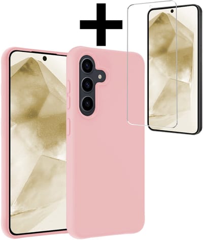 Hoesje - Met Screenprotector - Geschikt voor Samsung Galaxy A56 - Sterk & Shockproof - Back Cover - Siliconen Case - Telefoon Hoes - Telefoonhoesjes - Lichtroze