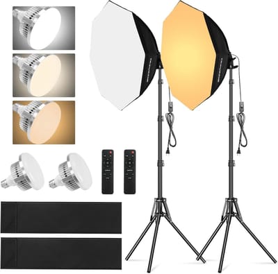 SnelShoppen - Softbox Set Photo Studio 22inch/55cm, Octagon Softbox met 2x85W LED Lampen, 3000-6000K Studio Verlichting voor Portretten en Videoproduc