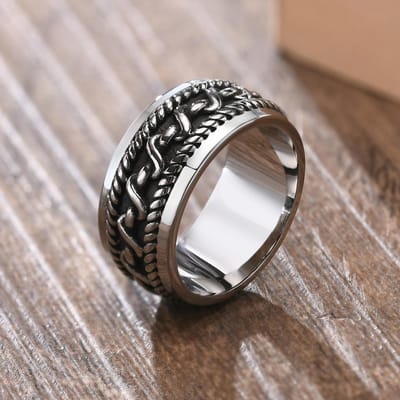 Vnox Vintage Veer Ring Mannen Sieraden Roestvrij Staal Biker Stijl Handgepolijst US Maat 7 8 9 10 11 12 7