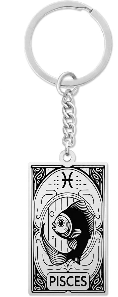 Sterrenbeeld Vissen (Pisces) Sleutelhanger Zilverkleurig - Zodiac in de stijl van Rider-Waite Tarot - Roestvrij Staal / Stainless Steel - Pax Amare