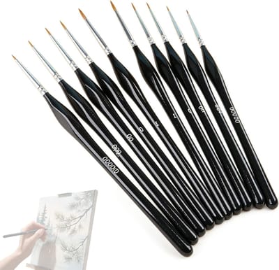 Set van 10 professionele penselen voor acrylverf, aquarel en nail art - Fijne kwasten voor details en miniaturen in 5 maten
