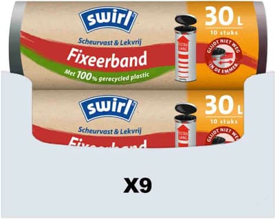 Grijze Vuilniszak - Fixeerband - 90 Zakken - 30 Liter - LDPE - 47cm x 78cm (Swirl Pedaalemmerzakken)