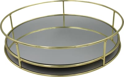 Housevitamin goud metalen dienblad met spiegelbodem - rond - 31x31x7 cm