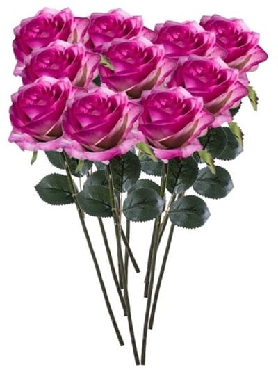 Emerald Kunstbloemen roos - 10x - rozen - Simone - fuchsia - 45 cm - decoratie bloemen