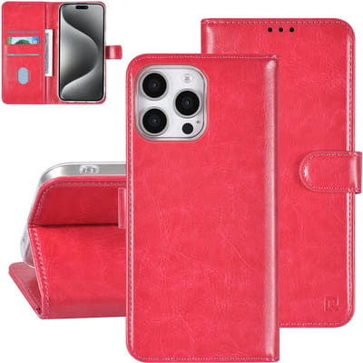 TUNIQ telefoonhoesje voor Apple iPhone 16 Pro Max - Boekmodel - Magneetsluiting - Roze