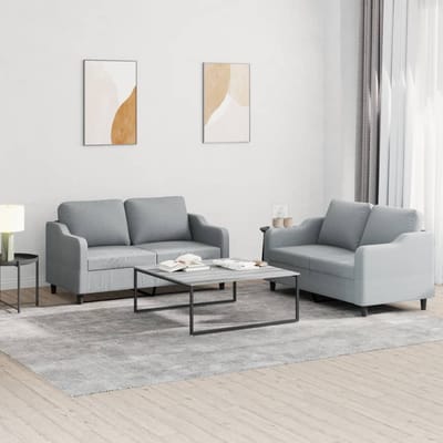 vidaXL - 2-delige - Loungeset - met - kussens - stof - lichtgrijs