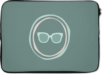 Laptophoes 14 inch - Zomer - Zonnebril - Pastel - Laptop sleeve - Binnenmaat 33x23 cm - Zwarte achterkant