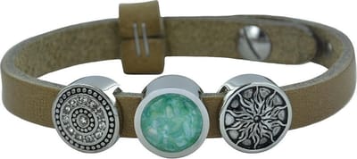Quiges Leder Armband met 3 Aanschuif Knopen - Dames - RVS - 24cm