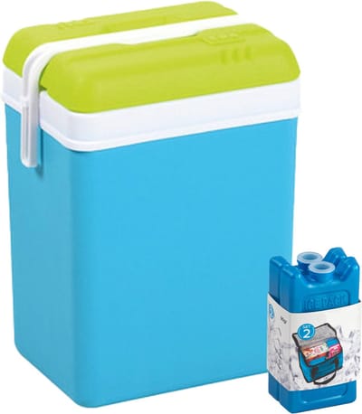 Koelbox met koelelementen - 25 liter - kunststof - blauw - 30 x 22 x 39 cm