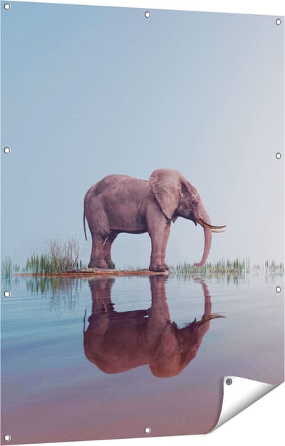 Gards Tuinposter Olifant bij het Water - 90x120 cm - Tuindoek - Tuindecoratie - Wanddecoratie buiten - Tuinschilderij