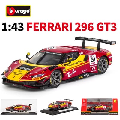 Op voorraad Nieuw Bburago 1:43 Ferrari 296 Gt3 #51 Legering Miniatuur Diecast Model Ferrari Wrc Rally Auto Model Speelgoedauto Kinder Cadeau red