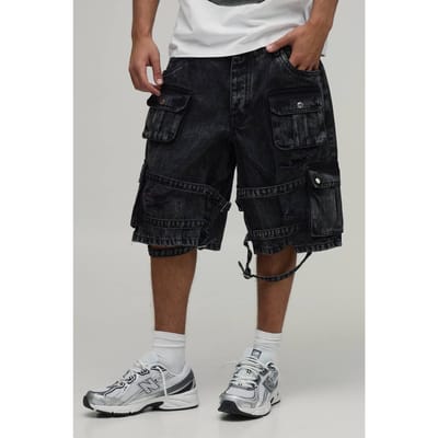 Parachute Extreme Gewassen Multi Cargo Gescheurde Shorts | Black | Size 46
