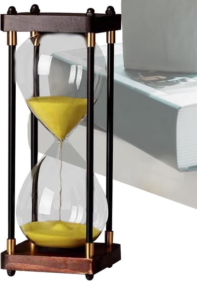 Zandloper Timer - Zandklok Decoratie - Tijd Meten - Stevige Houten Basis - 60 Minuten - Geel