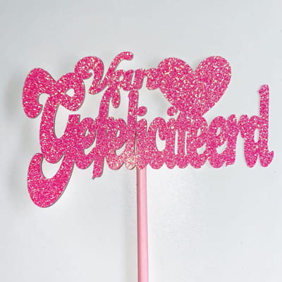 Taartdecoratie versiering| Taarttopper| Cake topper |Gefeliciteerd| Verjaardag| Hart |Fuchsia glitter|14 cm| karton