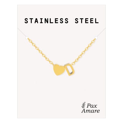 Letter D Ketting Goudkleurig - Stainless Steel - Initiaal & Hartje Hanger - Initialen Ketting op Cadeau Kaartje - Pax Amare