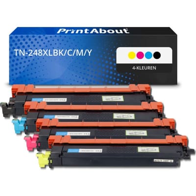PrintAbout huismerk Toner TN-248XLBK/C/M/Y 4-kleuren Multipack Hoge capaciteit geschikt voor Brother