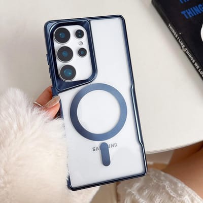 Vergulde Magnetische Transparante Hoes Voor Samsung Galaxy S25 Ultra S24 Plus S23 S22 Draadloos Opladen Schokbestendige Armor Bumper Cover For Samsung S22 gray