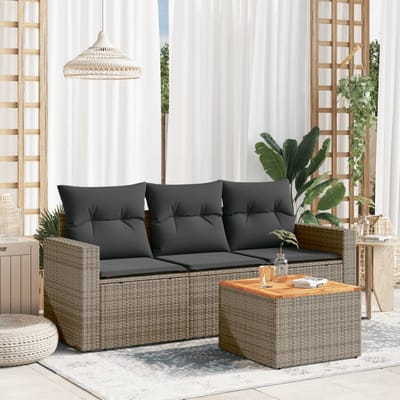 vidaXL - 4-delige - Loungeset - met - kussens - poly - rattan - grijs
