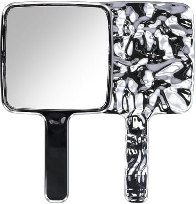 Dailygoods - Handspiegel, handspiegel met handgreep, draagbare make-upspiegel, modieuze make-upspiegel voor dames en heren, scheerspiegel, beauty handspiegel voor thuis, op reis, zilver, vierkant