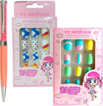 Plaknagels Duoset | 2 x 12 Valse Nagels | Met Diamant Pen | Geen Lijm Nodig | Regenboog