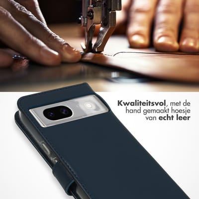 Selencia Hoesje - Geschikt voor Google Pixel 8a - Echt Lederen Bookcase - Blauw