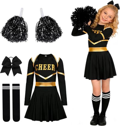 Cheerleader Kostuum met Pompoms en Haaraccessoires voor Carnaval en Feestelijke Thema's