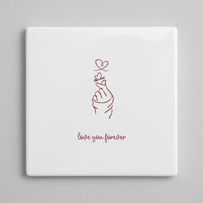 Romantische Liefde Lijntekening Decoratieve Keramische Tegel 15x15 cm – “Love you forever” Elegante Wanddecoratie Cadeau