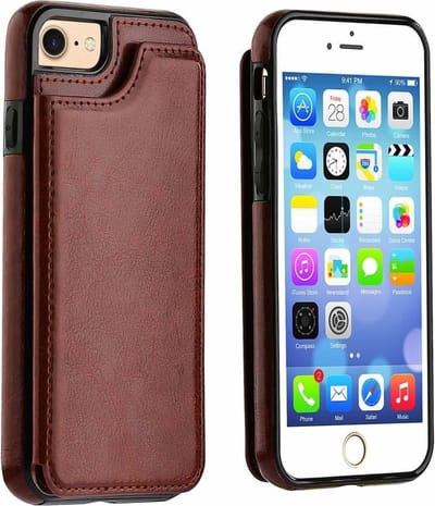 ShieldCase Wallet case geschikt voor Apple iPhone 8 / 7 - Leren bookcase met ruimte voor meerdere pasjes - Klaphoesje - Te gebruiken als standaard - bruin