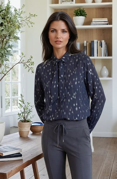 MI PIACE - Travel Blouse Dot Foil Print 202709 Dark Blue - Maat : L