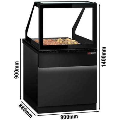 GGM Gastro Warmhaltetheke TORONTO - 800mm - schwarze Fron - für 2x GN 1/1 - schwarze Granit-Arbeitsplatte