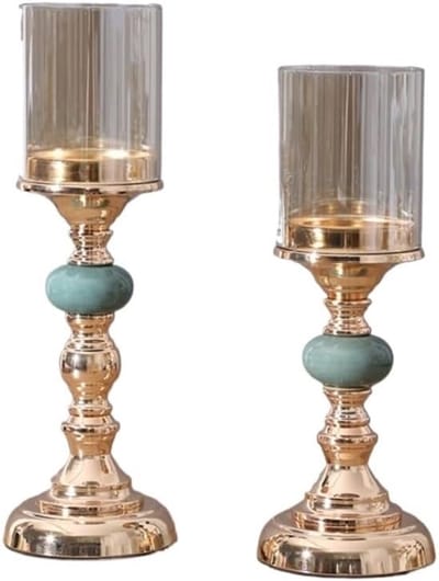 Kaarsenhouder Set - Kandelaar Ornament - Sfeervol Dineren - Verdikte Stabiele Voet - 2 Stuks - Keramiek Glas