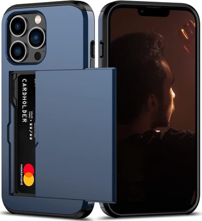 Hoesje Geschikt voor iPhone 13 Pro Hoesje Navy - shockproof Backcover met pasjeshouder - Ruimte voor 2 pasjes