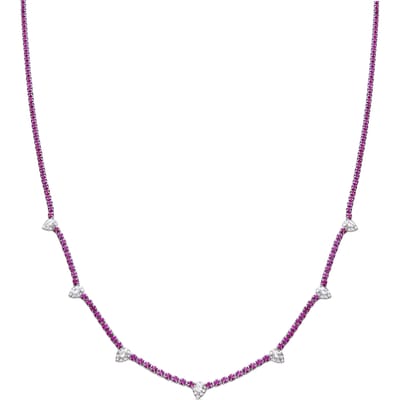 Luxenter 925 sterling zilveren ketting met robijnkleurige zirkonia, afwerking in rhodium - Silbil