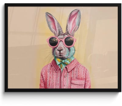 Poster in lijst - Fotolijst 70x50 cm - Posters - Grijs - Konijn - Blouse - Strik - Posterlijst zwart - Decoratie - Wanddecoratie woonkamer - Muurdecoratie slaapkamer