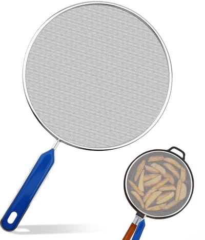 Dailygoods- Spatbescherming 21 cm - Roestvrij staal - Oliebestendig - Hittebestendige handgreep - Eenvoudig te reinigen - Voorkomt oliespatten - Spatscherm