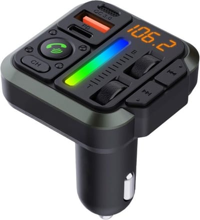 FTQ TR14 Bluetooth FM-zender – Dubbele USB-oplaadpoorten (USB-C PD 20W & USB-A QC 18W) – Bluetooth 5.3 – Handsfree Bellen & LED-sfeerverlichting - Inclusief FuturiQ Type-C oplaadkabel