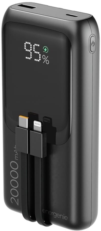 20W Powerbank 20.000 mAh - met geïntegreerde lightning en usb-c kabels - USB-C en USB-A - PowerDelivery & QC 3.0 - EnerGenie