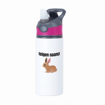 Hacebo® - konijn met eigen naam waterfles met rietje roze - Konijn - konijnen liefhebbers - iemand die houdt van konijnen - verjaardag - cadeau - kado - water fles - 650ML
